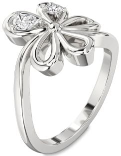 Diamond Platinum Flower Pear Two Stone Ring