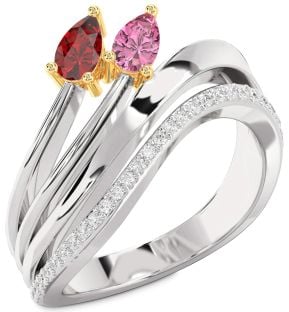 Diamond Silver & 10K gold Pear Two Stone Promise Ring