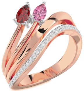 Diamond Platinum & Rose Gold Pear Two Stone Promise Ring