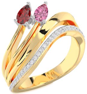 Diamond White Yellow Gold Pear Two Stone Promise Ring