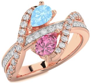 Diamond Rose Gold Silver Pear Two Stone Promise Ring