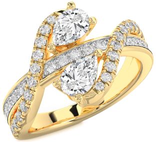 Diamond Gold Pear Two Stone Ring