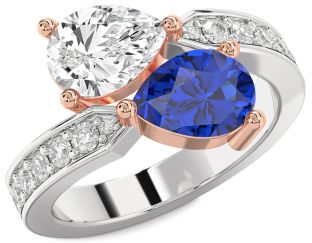Diamond Silver & 10K Rose Gold Pear Two Stone Promise Ring