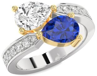 Diamond Silver & 10K gold Pear Two Stone Promise Ring