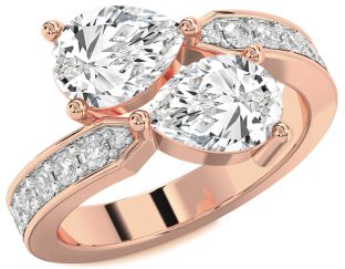 Diamond Rose Gold Pear Two Stone Ring