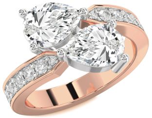 Diamond White Rose Gold Pear Two Stone Ring
