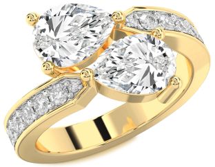 Diamond Gold Pear Two Stone Ring