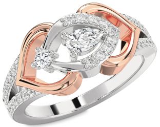 Diamond Silver & 10K Rose Gold Heart Promise Ring
