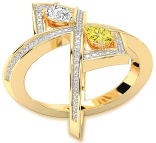 Diamond Gold Pear Two Stone Pave Promise Ring