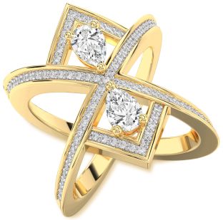 Diamond Gold Pear Two Stone Pave Ring