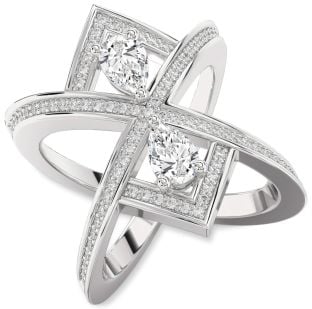Diamond White Gold Pear Two Stone Pave Ring