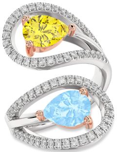 Diamond Platinum & Rose Gold Pear Two Stone Promise Ring