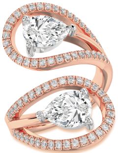 Diamond White Rose Gold Pear Two Stone Ring
