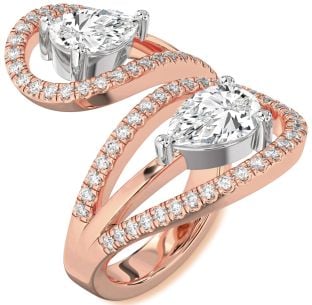 Diamond Platinum & Rose Gold Pear Two Stone Ring