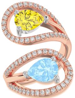 Diamond Platinum & Rose Gold Pear Two Stone Promise Ring