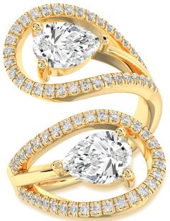 Diamond Gold Pear Two Stone Ring
