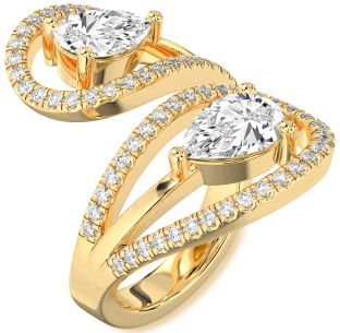 Diamond Gold Pear Two Stone Ring