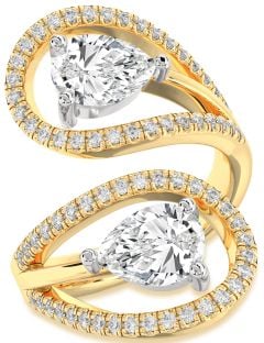 Diamond White Yellow Gold Pear Two Stone Ring