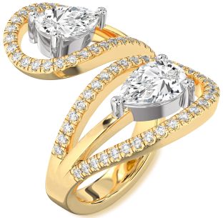 Diamond Platinum & Yellow Gold Pear Two Stone Ring