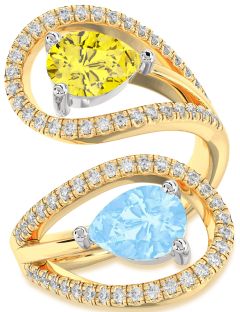 Diamond Platinum & Yellow Gold Pear Two Stone Promise Ring