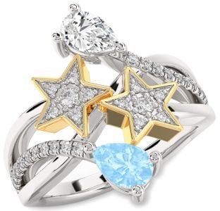 Diamond Platinum & Yellow Gold Star Pear Two Stone Promise Ring