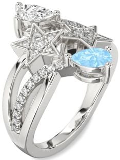 Diamond Platinum Star Pear Two Stone Promise Ring