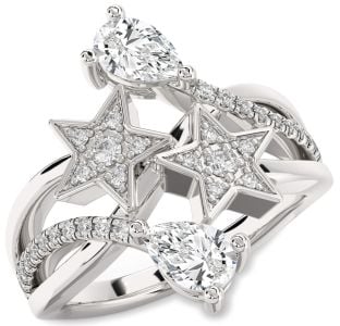 Diamond White Gold Star Pear Two Stone Ring