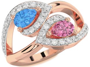 Diamond Rose Gold Silver Pear Two Stone Promise Ring