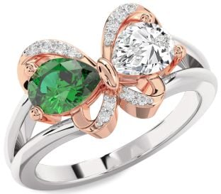 Diamond Platinum & Rose Gold Butterfly Pear Two Stone Promise Ring