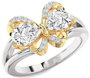 Diamond Silver & 10K gold Butterfly Pear Two Stone Ring
