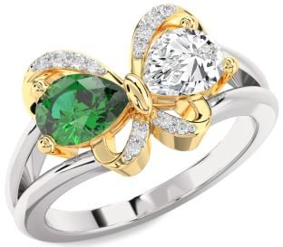Diamond Platinum & Yellow Gold Butterfly Pear Two Stone Promise Ring