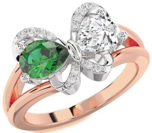 Diamond Platinum & Rose Gold Butterfly Pear Two Stone Promise Ring