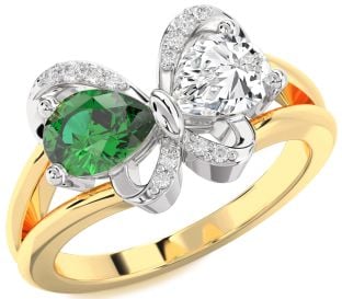Diamond Platinum & Yellow Gold Butterfly Pear Two Stone Promise Ring