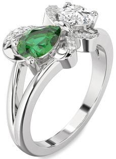 Diamond Platinum Butterfly Pear Two Stone Promise Ring