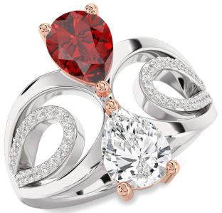 Diamond Silver & 10K Rose Gold Pear Two Stone Promise Ring