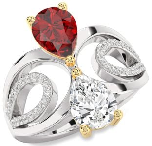 Diamond Gold Silver Pear Two Stone Promise Ring
