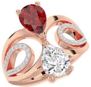 Diamond Rose Gold Silver Pear Two Stone Promise Ring