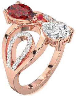 Diamond Rose Gold Pear Two Stone Promise Ring