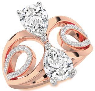 Diamond White Rose Gold Pear Two Stone Ring