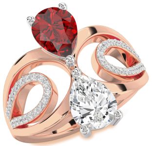 Diamond Rose Gold Silver Pear Two Stone Promise Ring