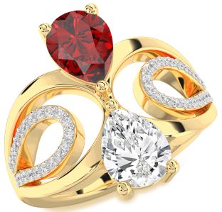 Diamond Gold Silver Pear Two Stone Promise Ring