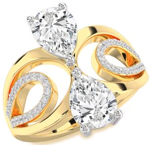 Diamond White Yellow Gold Pear Two Stone Ring