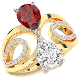 Diamond Gold Silver Pear Two Stone Promise Ring