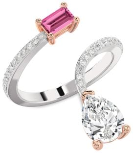 Diamond Silver & 10K Rose Gold Pear Two Stone Pave Promise Ring