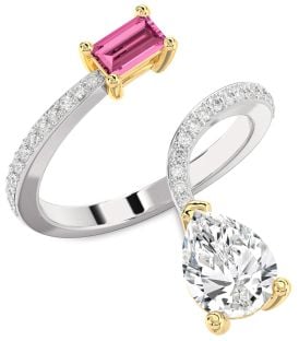 Diamond White Yellow Gold Pear Two Stone Pave Promise Ring