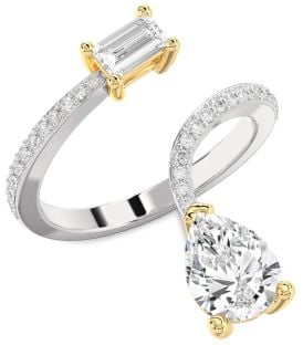 Diamond Silver & 10K gold Pear Two Stone Pave Ring