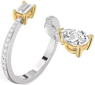 Diamond Silver & 10K gold Pear Two Stone Pave Ring