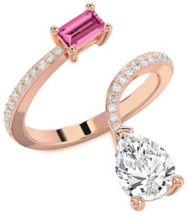 Diamond Rose Gold Silver Pear Two Stone Pave Promise Ring