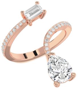 Diamond Rose Gold Silver Pear Two Stone Pave Ring