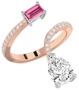 Diamond Platinum & Rose Gold Pear Two Stone Pave Promise Ring